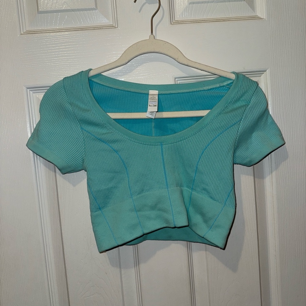 Teal Ribbed Crop Top
